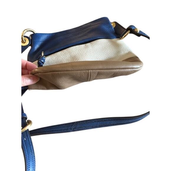 B. Makowsky Colorblock Leather Crossbody Bag – Blue, Cream & Taupe - Picture 8 of 8